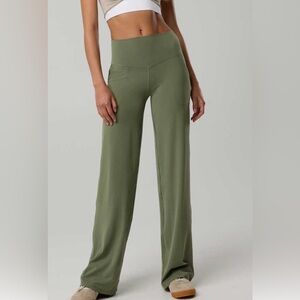 aerie Olive Green Wide-Leg High-Rise Pants